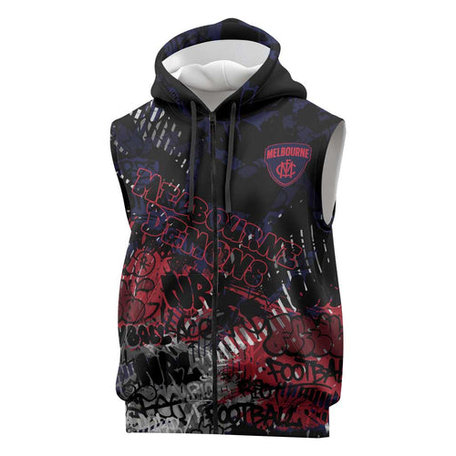 Melbourne Demons Sleeveless Zip Hoodie Urban Graffiti Street Art - Bold Abstract Spray Paint
