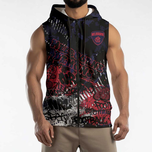 Melbourne Demons Sleeveless Zip Hoodie Urban Graffiti Street Art - Bold Abstract Spray Paint