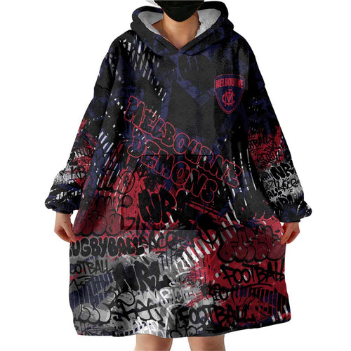Melbourne Demons Wearable Blanket Hoodie Urban Graffiti Street Art - Bold Abstract Spray Paint