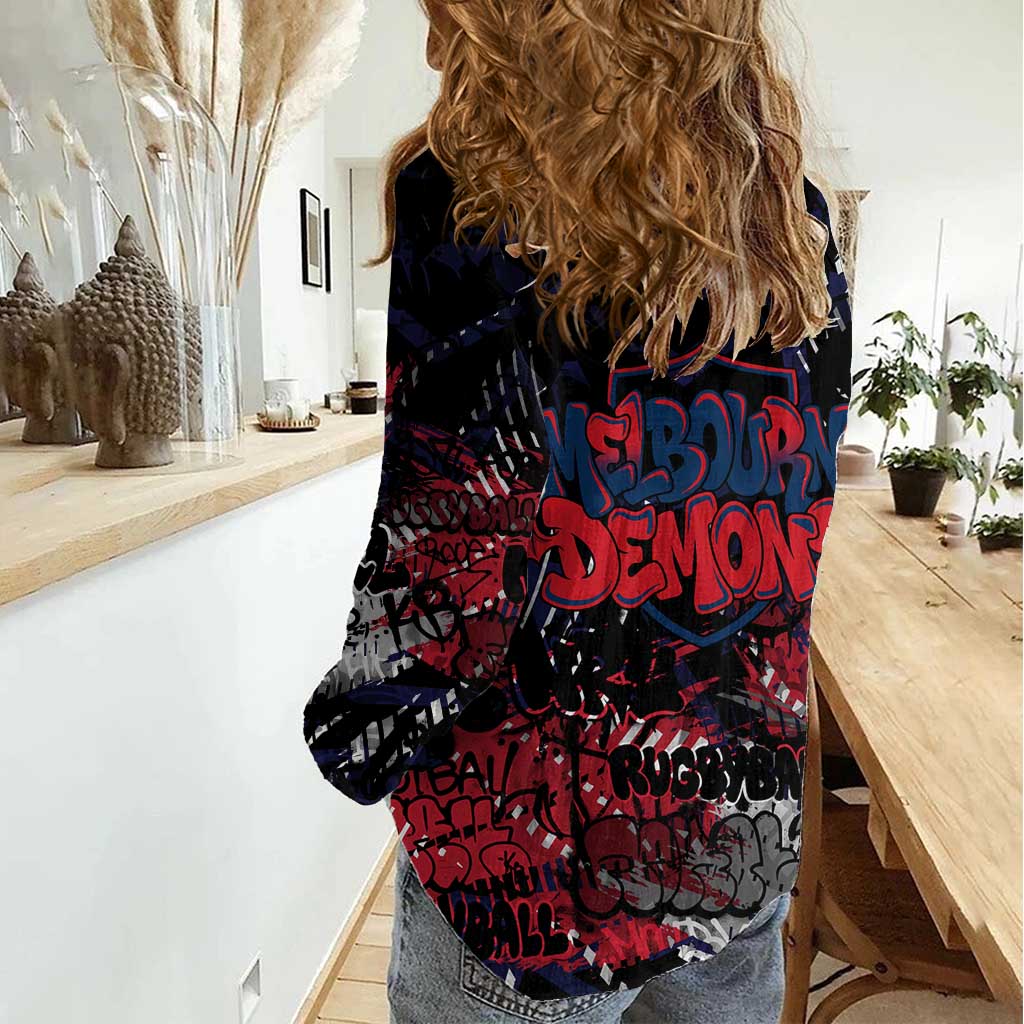 Melbourne Demons Women Casual Shirt Urban Graffiti Street Art - Bold Abstract Spray Paint
