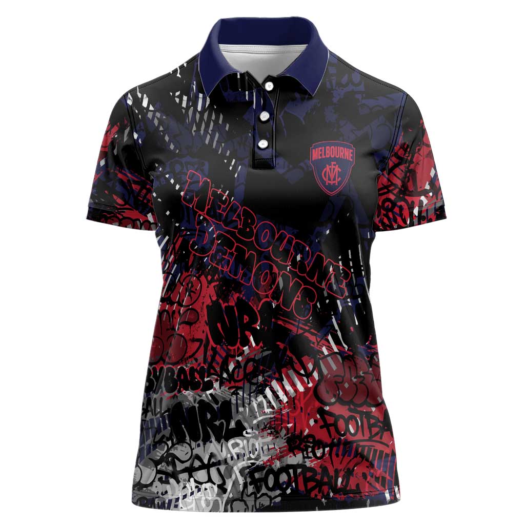 Melbourne Demons Women Polo Shirt Urban Graffiti Street Art - Bold Abstract Spray Paint