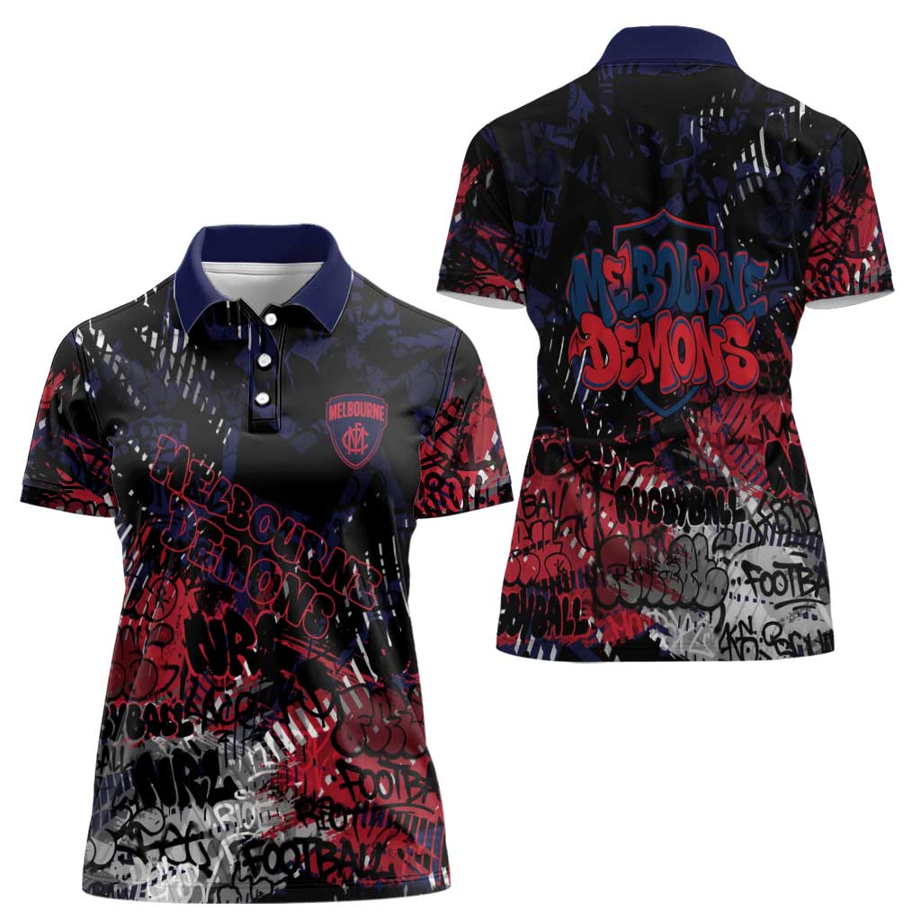 Melbourne Demons Women Polo Shirt Urban Graffiti Street Art - Bold Abstract Spray Paint