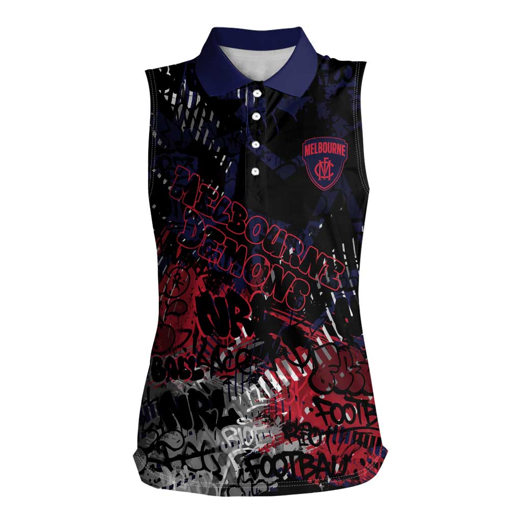 Melbourne Demons Women Sleeveless Polo Shirt Urban Graffiti Street Art - Bold Abstract Spray Paint