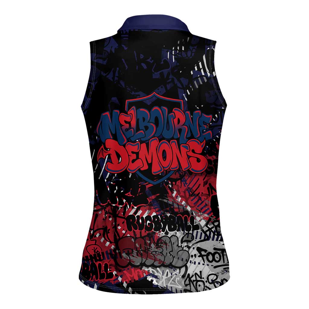 Melbourne Demons Women Sleeveless Polo Shirt Urban Graffiti Street Art - Bold Abstract Spray Paint