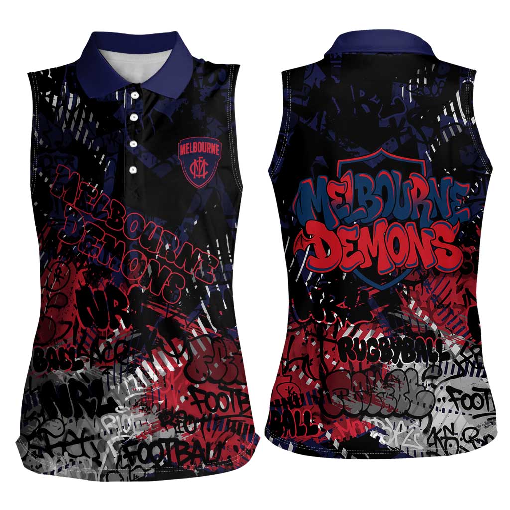 Melbourne Demons Women Sleeveless Polo Shirt Urban Graffiti Street Art - Bold Abstract Spray Paint