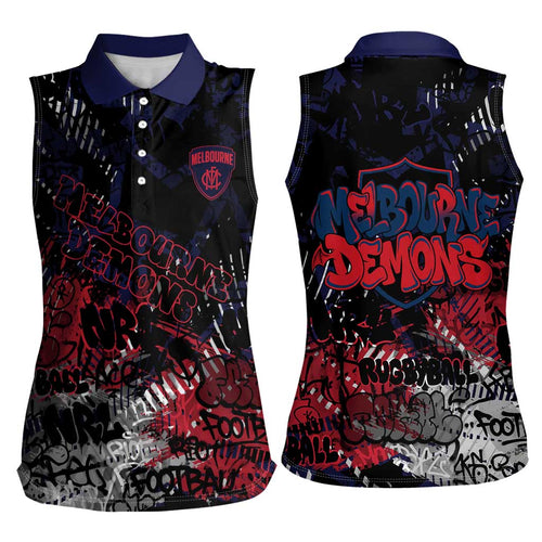 Melbourne Demons Women Sleeveless Polo Shirt Urban Graffiti Street Art - Bold Abstract Spray Paint