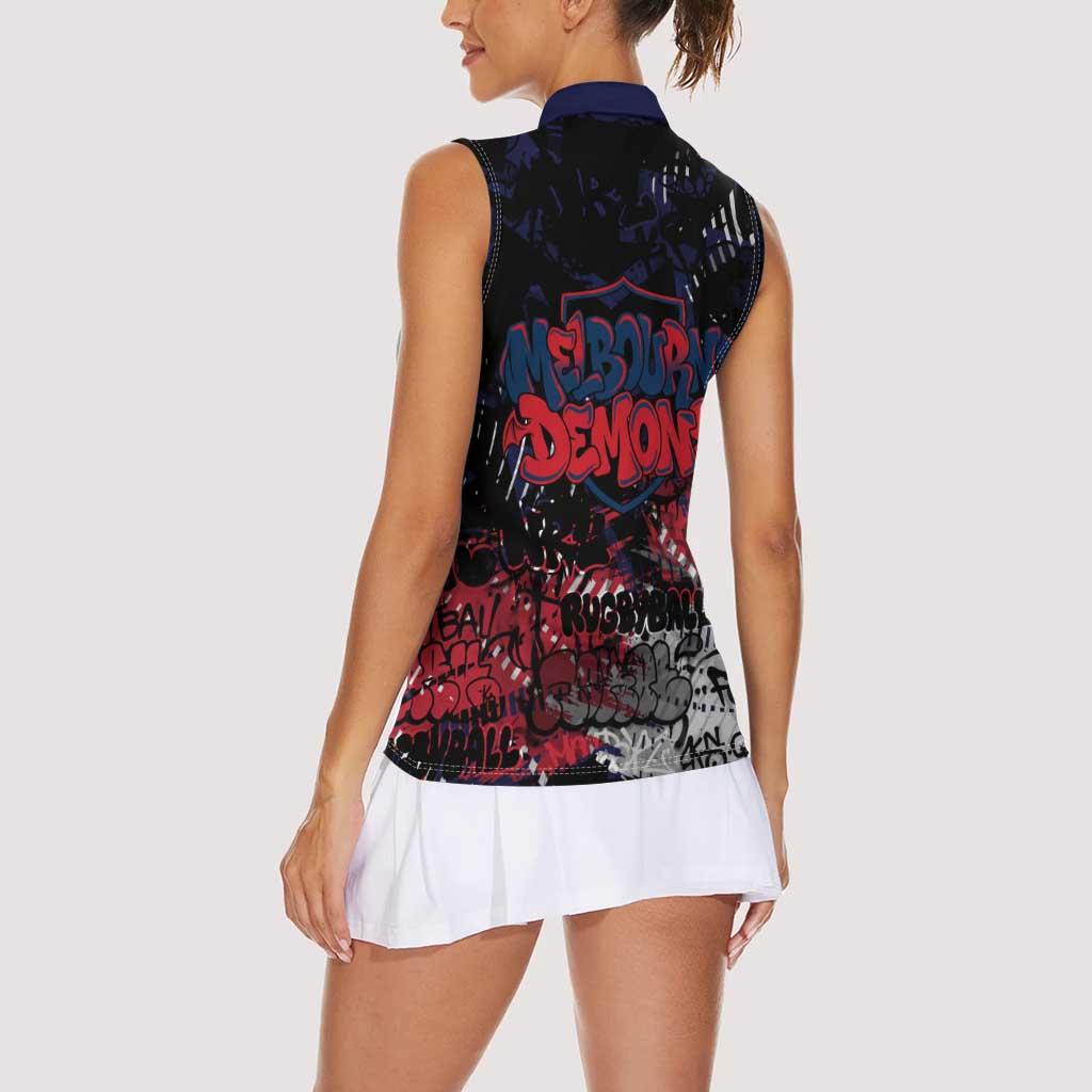 Melbourne Demons Women Sleeveless Polo Shirt Urban Graffiti Street Art - Bold Abstract Spray Paint