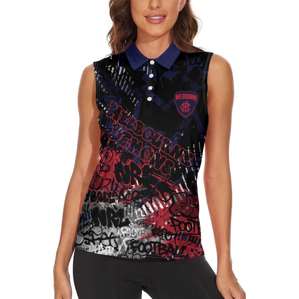 Melbourne Demons Women Sleeveless Polo Shirt Urban Graffiti Street Art - Bold Abstract Spray Paint