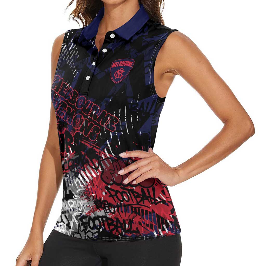 Melbourne Demons Women Sleeveless Polo Shirt Urban Graffiti Street Art - Bold Abstract Spray Paint
