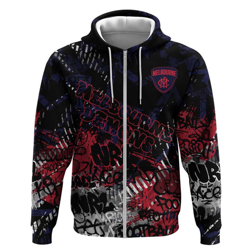 Melbourne Demons Zip Hoodie Urban Graffiti Street Art - Bold Abstract Spray Paint