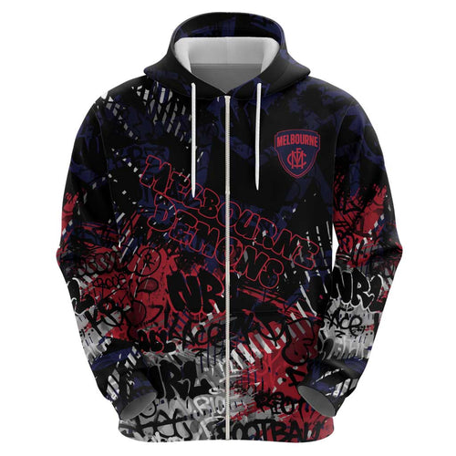 Melbourne Demons Zip Hoodie Urban Graffiti Street Art - Bold Abstract Spray Paint