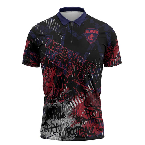Melbourne Demons Zipper Polo Shirt Urban Graffiti Street Art - Bold Abstract Spray Paint