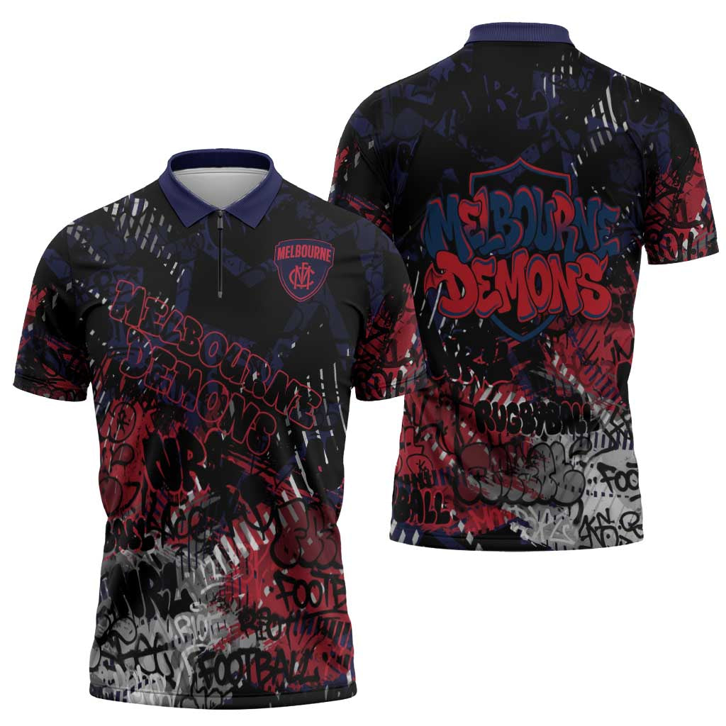 Melbourne Demons Zipper Polo Shirt Urban Graffiti Street Art - Bold Abstract Spray Paint