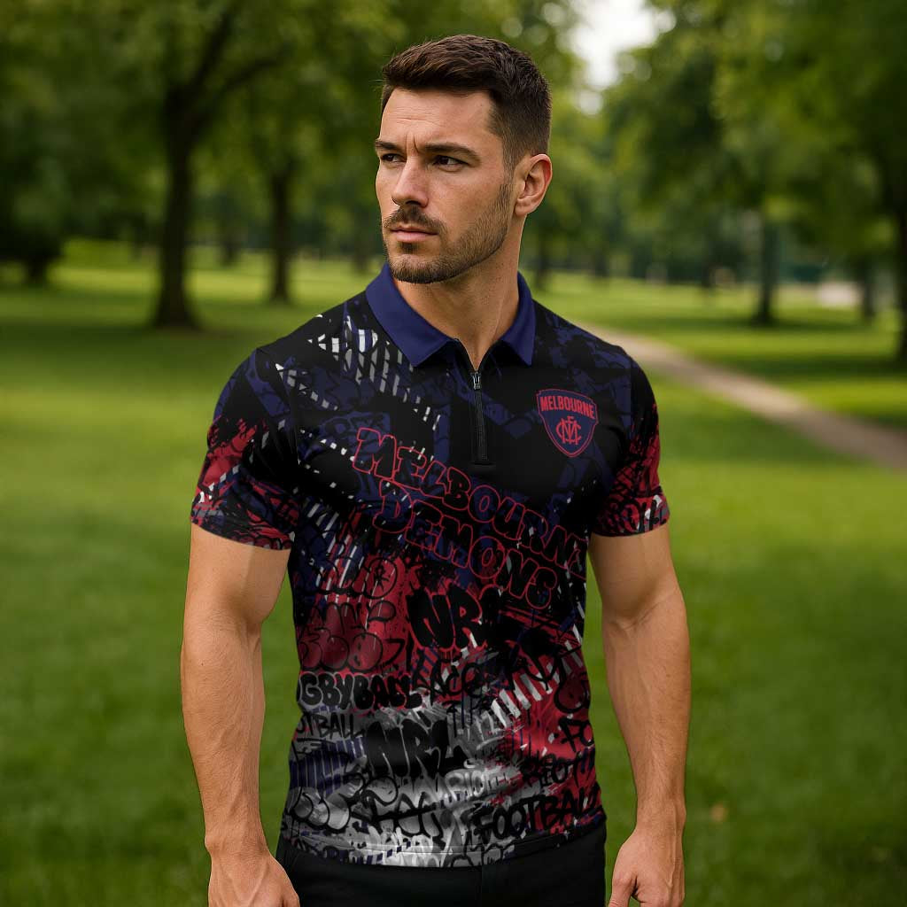 Melbourne Demons Zipper Polo Shirt Urban Graffiti Street Art - Bold Abstract Spray Paint