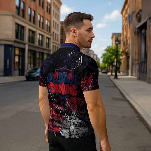 Melbourne Demons Zipper Polo Shirt Urban Graffiti Street Art - Bold Abstract Spray Paint