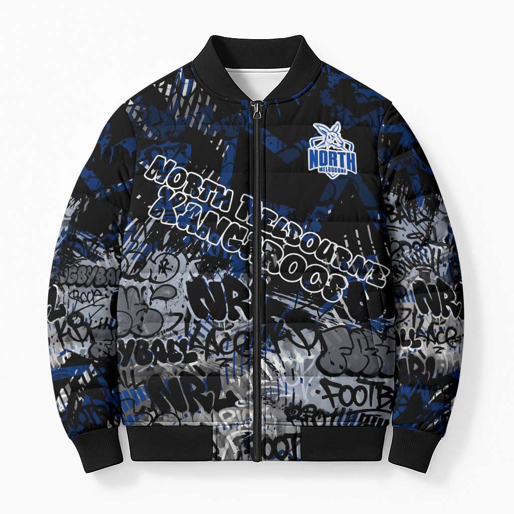 North Melbourne Kangaroos Bomber Puffer Jacket Urban Graffiti Street Art - Bold Abstract Spray Paint