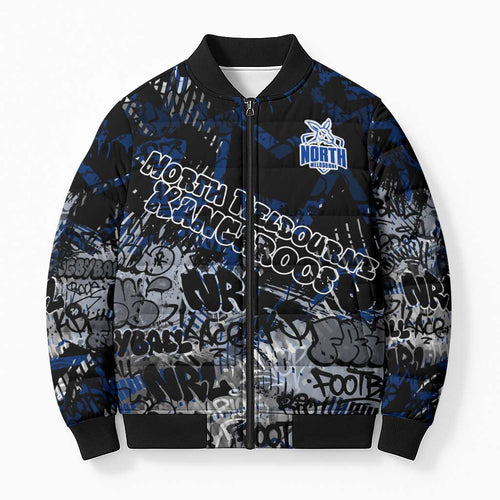 North Melbourne Kangaroos Bomber Puffer Jacket Urban Graffiti Street Art - Bold Abstract Spray Paint