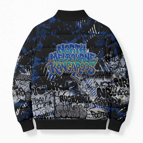 North Melbourne Kangaroos Bomber Puffer Jacket Urban Graffiti Street Art - Bold Abstract Spray Paint