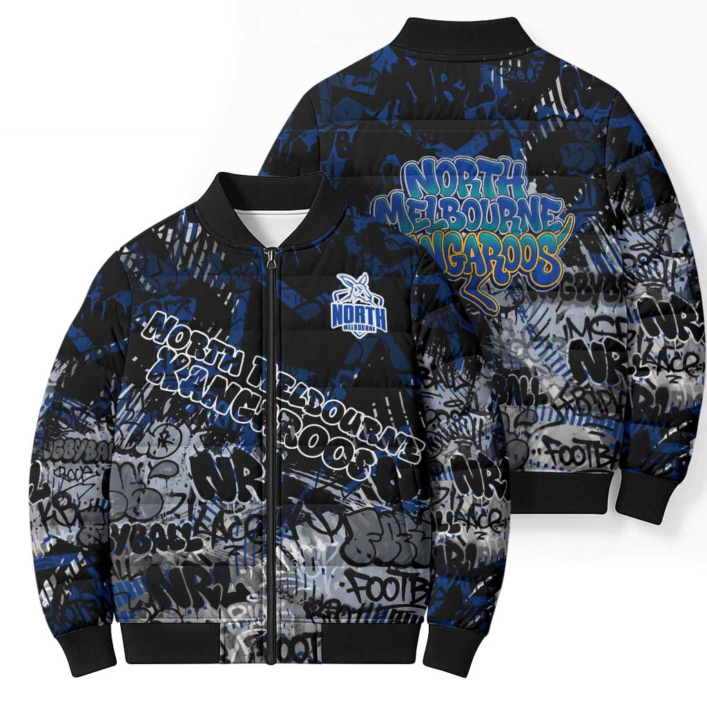 North Melbourne Kangaroos Bomber Puffer Jacket Urban Graffiti Street Art - Bold Abstract Spray Paint