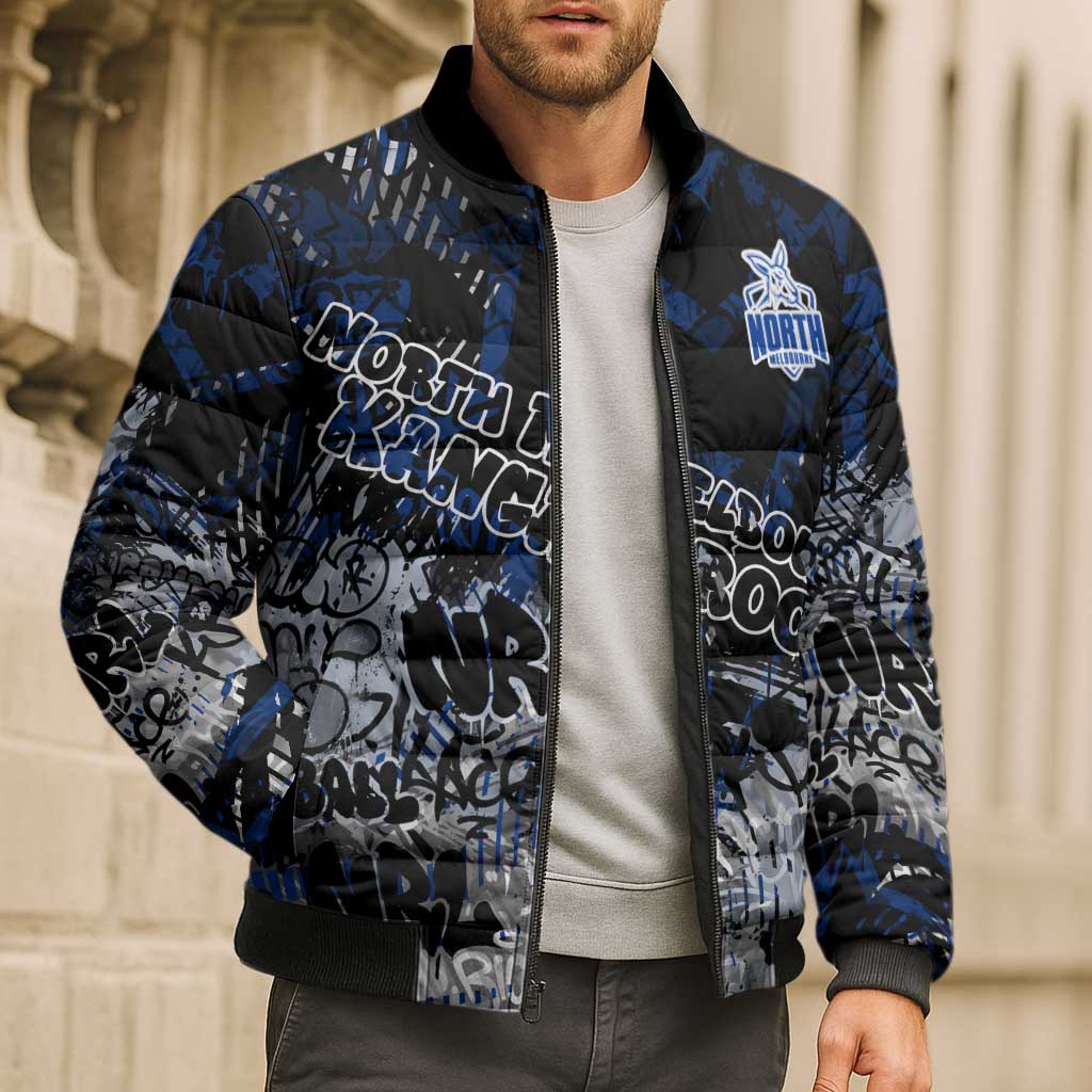 North Melbourne Kangaroos Bomber Puffer Jacket Urban Graffiti Street Art - Bold Abstract Spray Paint