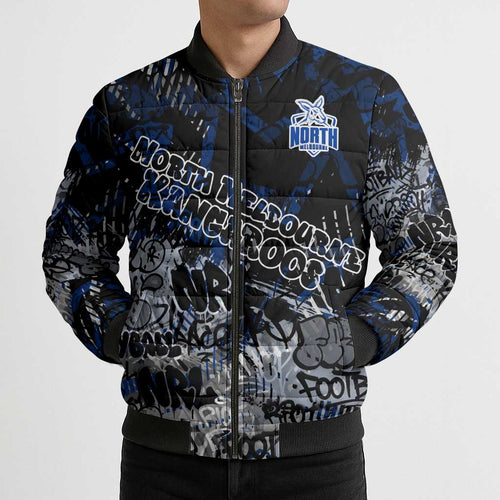 North Melbourne Kangaroos Bomber Puffer Jacket Urban Graffiti Street Art - Bold Abstract Spray Paint