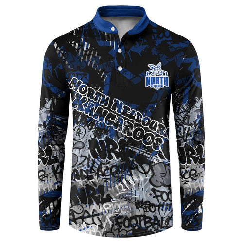 North Melbourne Kangaroos Button Sweatshirt Urban Graffiti Street Art - Bold Abstract Spray Paint