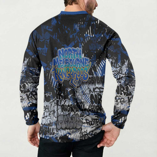 North Melbourne Kangaroos Button Sweatshirt Urban Graffiti Street Art - Bold Abstract Spray Paint