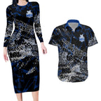 North Melbourne Kangaroos Couples Matching Long Sleeve Bodycon Dress and Hawaiian Shirt Urban Graffiti Street Art - Bold Abstract Spray Paint