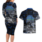 North Melbourne Kangaroos Couples Matching Long Sleeve Bodycon Dress and Hawaiian Shirt Urban Graffiti Street Art - Bold Abstract Spray Paint