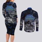 North Melbourne Kangaroos Couples Matching Long Sleeve Bodycon Dress and Long Sleeve Button Shirt Urban Graffiti Street Art - Bold Abstract Spray Paint