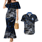 North Melbourne Kangaroos Couples Matching Mermaid Dress and Hawaiian Shirt Urban Graffiti Street Art - Bold Abstract Spray Paint