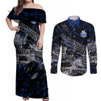 North Melbourne Kangaroos Couples Matching Off Shoulder Maxi Dress and Long Sleeve Button Shirt Urban Graffiti Street Art - Bold Abstract Spray Paint