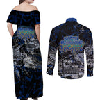 North Melbourne Kangaroos Couples Matching Off Shoulder Maxi Dress and Long Sleeve Button Shirt Urban Graffiti Street Art - Bold Abstract Spray Paint