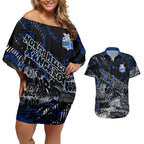 North Melbourne Kangaroos Couples Matching Off Shoulder Short Dress and Hawaiian Shirt Urban Graffiti Street Art - Bold Abstract Spray Paint