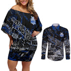 North Melbourne Kangaroos Couples Matching Off Shoulder Short Dress and Long Sleeve Button Shirt Urban Graffiti Street Art - Bold Abstract Spray Paint