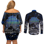 North Melbourne Kangaroos Couples Matching Off Shoulder Short Dress and Long Sleeve Button Shirt Urban Graffiti Street Art - Bold Abstract Spray Paint