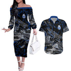 North Melbourne Kangaroos Couples Matching Off The Shoulder Long Sleeve Dress and Hawaiian Shirt Urban Graffiti Street Art - Bold Abstract Spray Paint