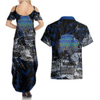 North Melbourne Kangaroos Couples Matching Summer Maxi Dress and Hawaiian Shirt Urban Graffiti Street Art - Bold Abstract Spray Paint