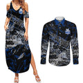 North Melbourne Kangaroos Couples Matching Summer Maxi Dress and Long Sleeve Button Shirt Urban Graffiti Street Art - Bold Abstract Spray Paint