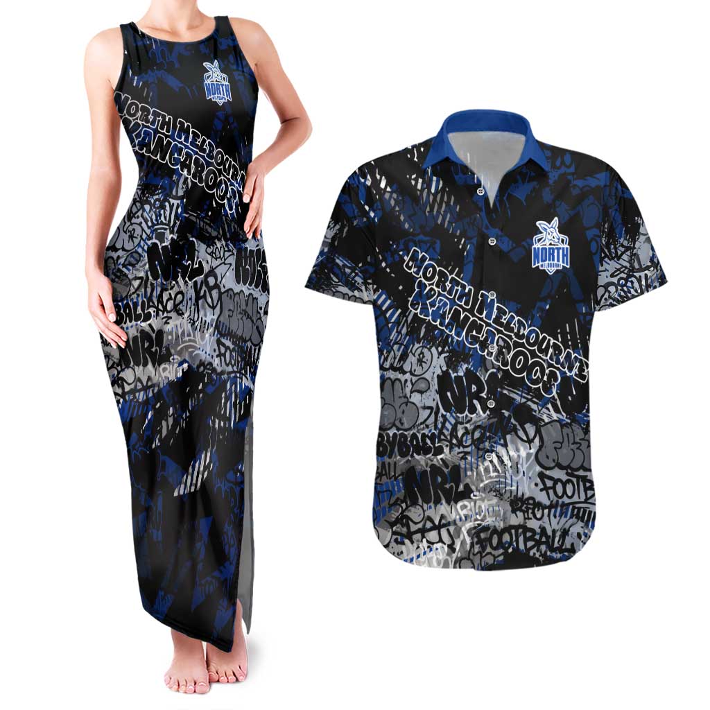 North Melbourne Kangaroos Couples Matching Tank Maxi Dress and Hawaiian Shirt Urban Graffiti Street Art - Bold Abstract Spray Paint