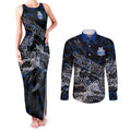 North Melbourne Kangaroos Couples Matching Tank Maxi Dress and Long Sleeve Button Shirt Urban Graffiti Street Art - Bold Abstract Spray Paint