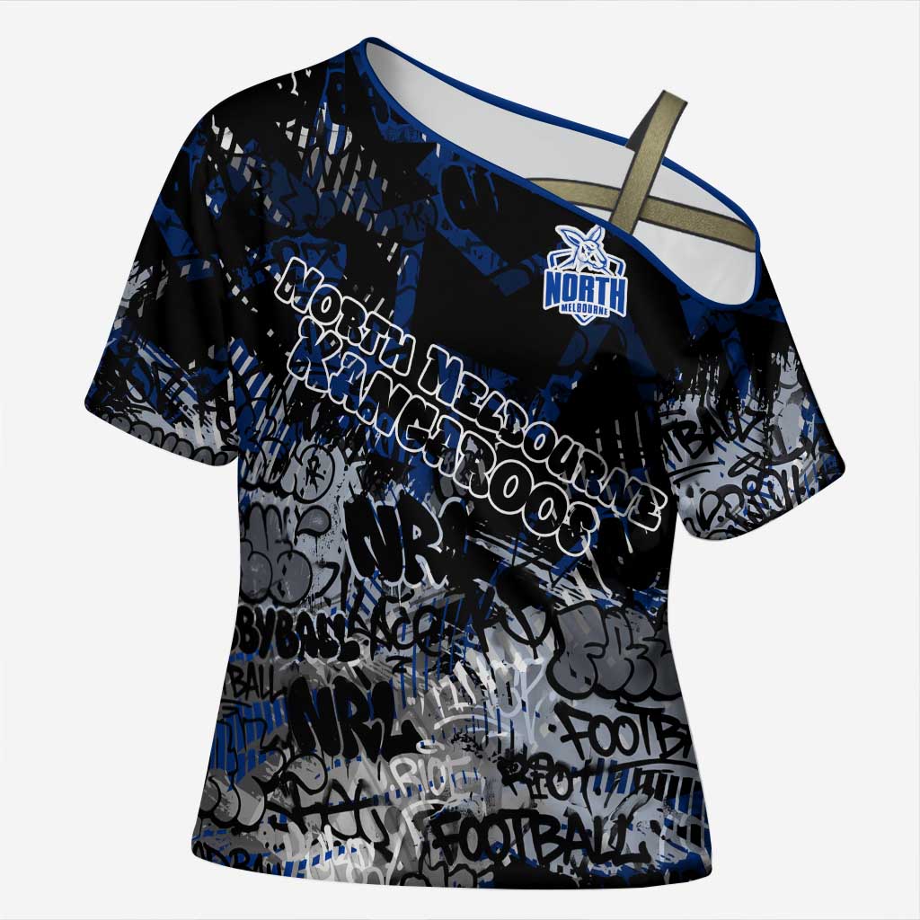 North Melbourne Kangaroos Cross Shoulder Shirt Urban Graffiti Street Art - Bold Abstract Spray Paint