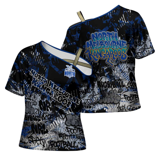 North Melbourne Kangaroos Cross Shoulder Shirt Urban Graffiti Street Art - Bold Abstract Spray Paint
