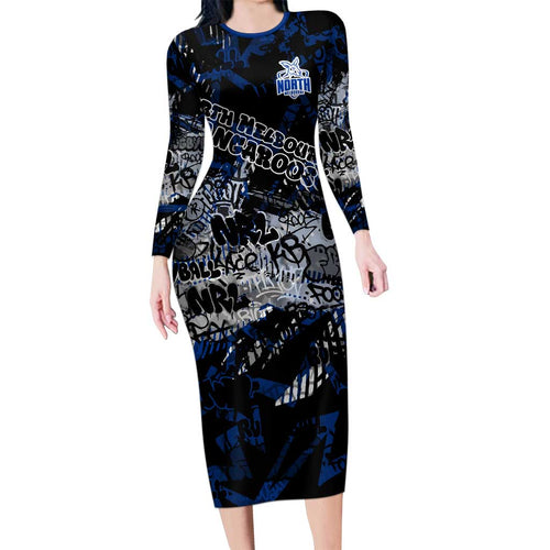 North Melbourne Kangaroos Family Matching Long Sleeve Bodycon Dress and Hawaiian Shirt Urban Graffiti Street Art - Bold Abstract Spray Paint
