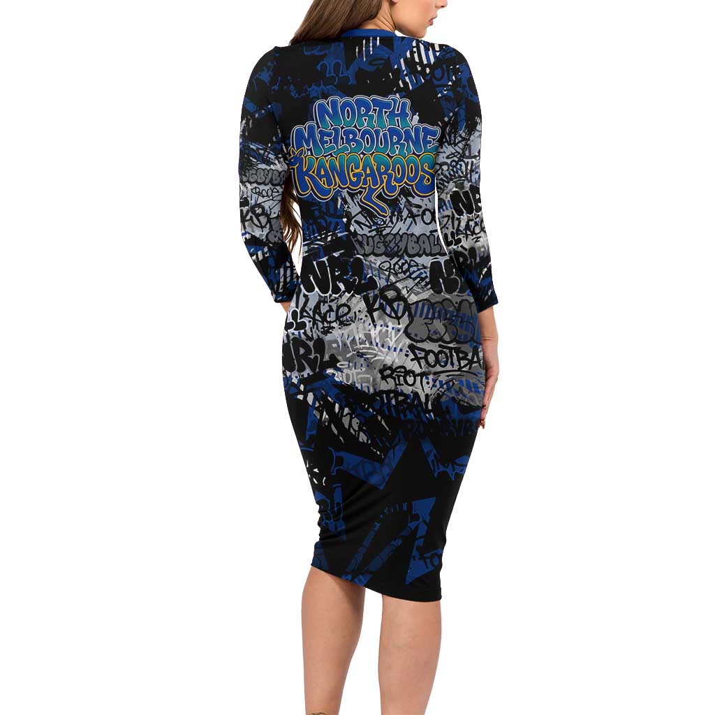 North Melbourne Kangaroos Family Matching Long Sleeve Bodycon Dress and Hawaiian Shirt Urban Graffiti Street Art - Bold Abstract Spray Paint