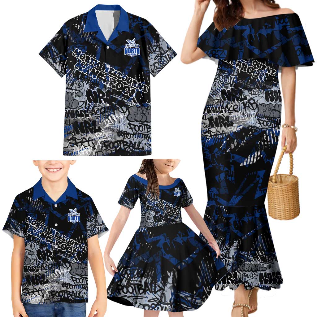 North Melbourne Kangaroos Family Matching Mermaid Dress and Hawaiian Shirt Urban Graffiti Street Art - Bold Abstract Spray Paint