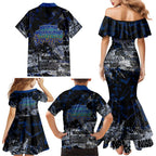 North Melbourne Kangaroos Family Matching Mermaid Dress and Hawaiian Shirt Urban Graffiti Street Art - Bold Abstract Spray Paint