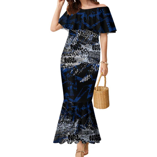 North Melbourne Kangaroos Family Matching Mermaid Dress and Hawaiian Shirt Urban Graffiti Street Art - Bold Abstract Spray Paint