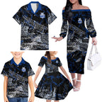 North Melbourne Kangaroos Family Matching Off The Shoulder Long Sleeve Dress and Hawaiian Shirt Urban Graffiti Street Art - Bold Abstract Spray Paint