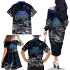 North Melbourne Kangaroos Family Matching Off The Shoulder Long Sleeve Dress and Hawaiian Shirt Urban Graffiti Street Art - Bold Abstract Spray Paint
